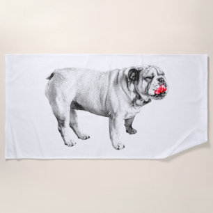 Serviette De Plage posture au bord rouge, bouledogue