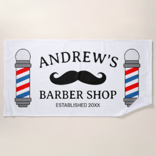 Serviette De Plage Poteau de barbier personnalisé et logo de moustach