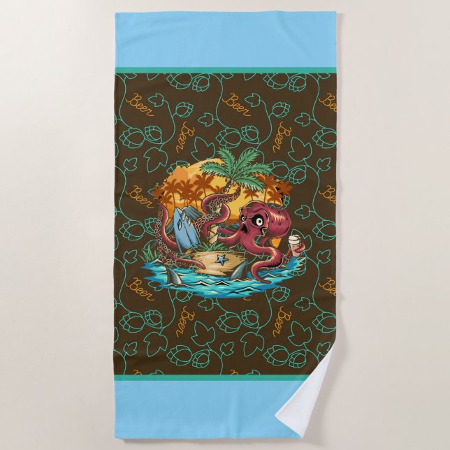 Serviette De Plage Poulpe Buveur de Bière  (Devant)