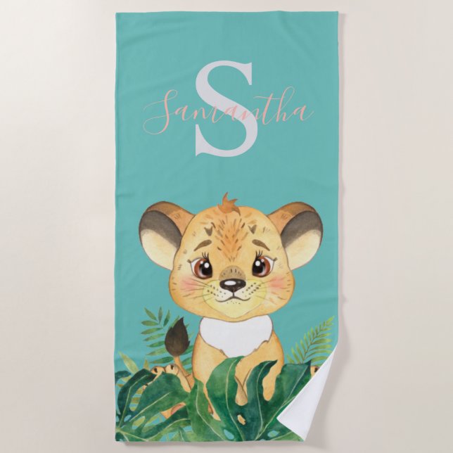Serviette de plage pour bébé de la jungle Lion pou (Devant)