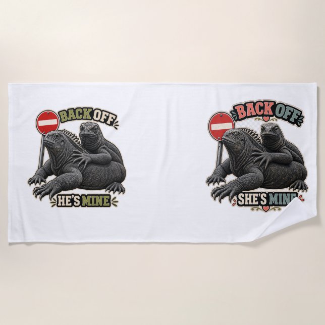 Serviette de plage pour couple de iguanes Back Off (Devant)