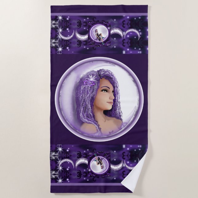 Serviette de plage pour enfant de lune violette (Devant)