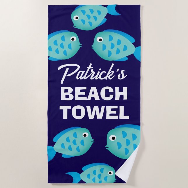 Serviette de plage pour enfant poisson bleu avec n (Devant)