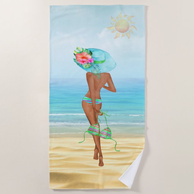 Serviette de plage pour femme afro-américaine (Devant)