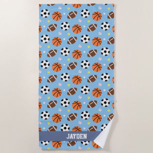 Serviette de plage pour garçons motif sports à plu