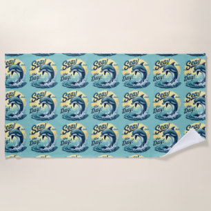 Serviette De Plage Prenez la Mer Rétro Dauphin Esthétique Océanique