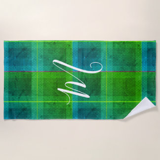 Serviette De Plage Préparation chic initiale vert et bleu tartan carr