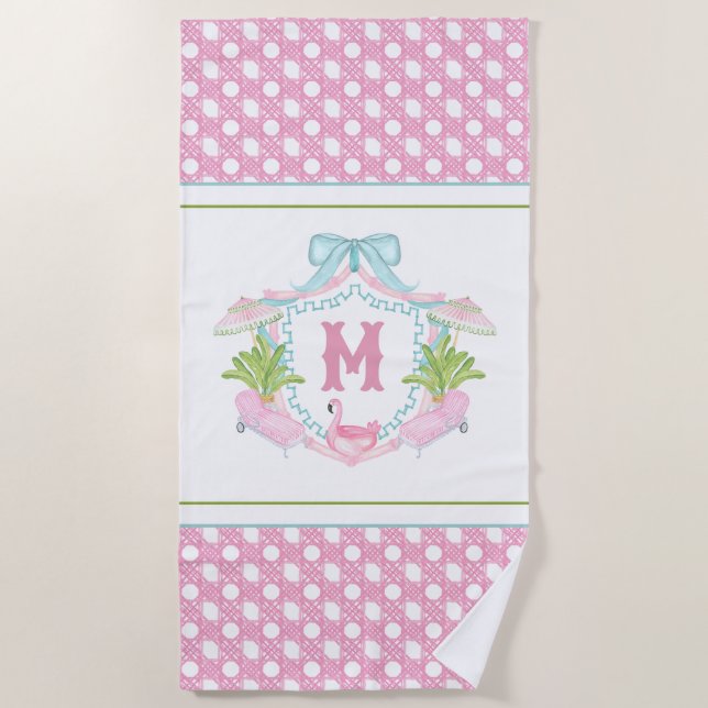 Serviette De Plage Préparation Palm Beach Blason Monogramme (Devant)