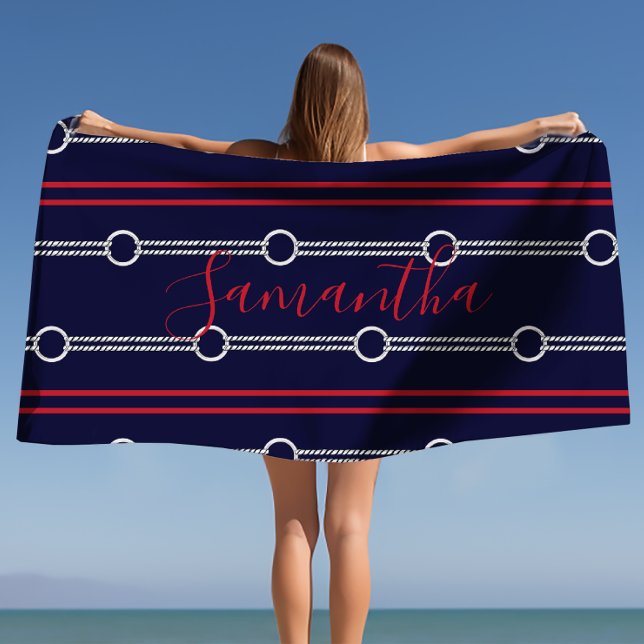Serviette De Plage Preppy Cute Navy Nom personnalisé Beach Towel (Preppy Cute Navy Personalized Name Beach Towel)