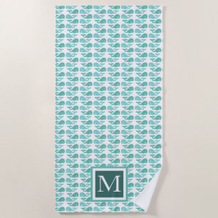 Serviette De Plage Preppy Green Whale Monogram Beach Towel