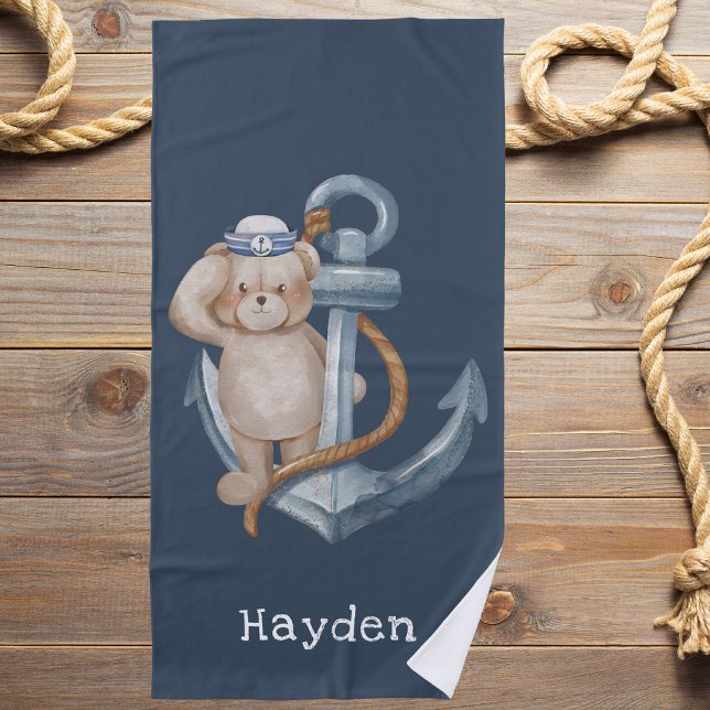 Serviette De Plage Preppy Nautical Cute Bear Boys (Créateur téléchargé)
