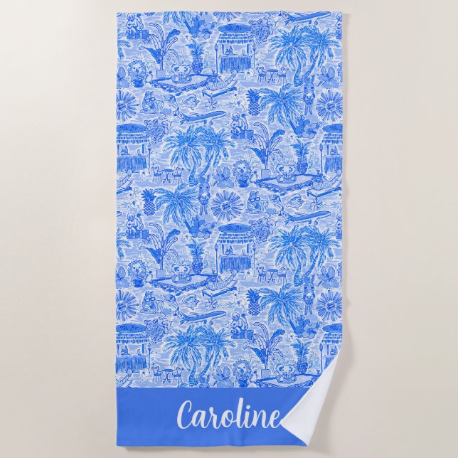 Serviette De Plage Preppy Palm Beach Blue Animal Vacances Personnalis (Devant)