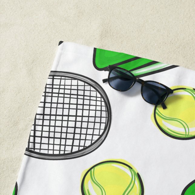 Serviette De Plage Preppy Pink Tennis Racquet Motif vert (En situation)