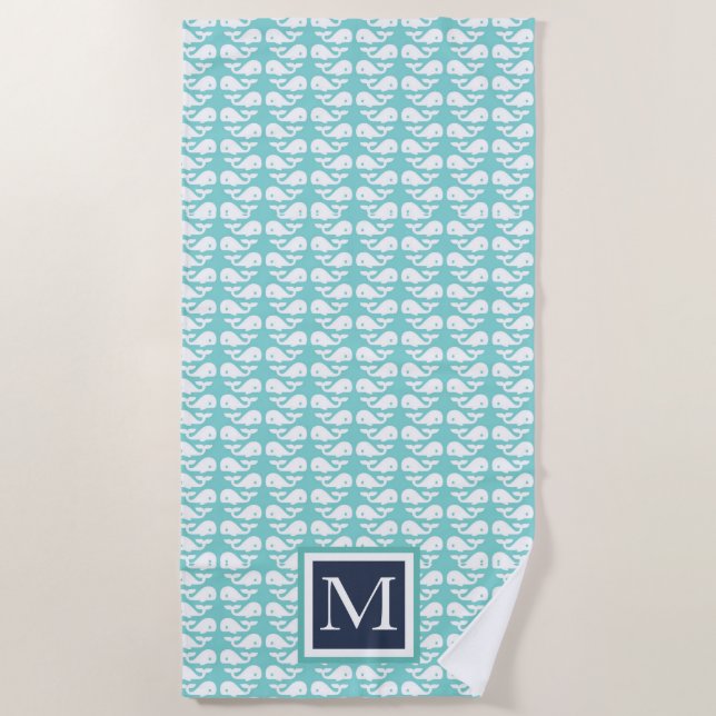 Serviette De Plage Preppy Turquoise Whale mature Monogram Beach Towel (Devant)