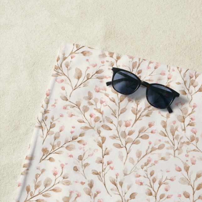 Serviette De Plage Pretty Blush Pink Cream Floral  (En situation)