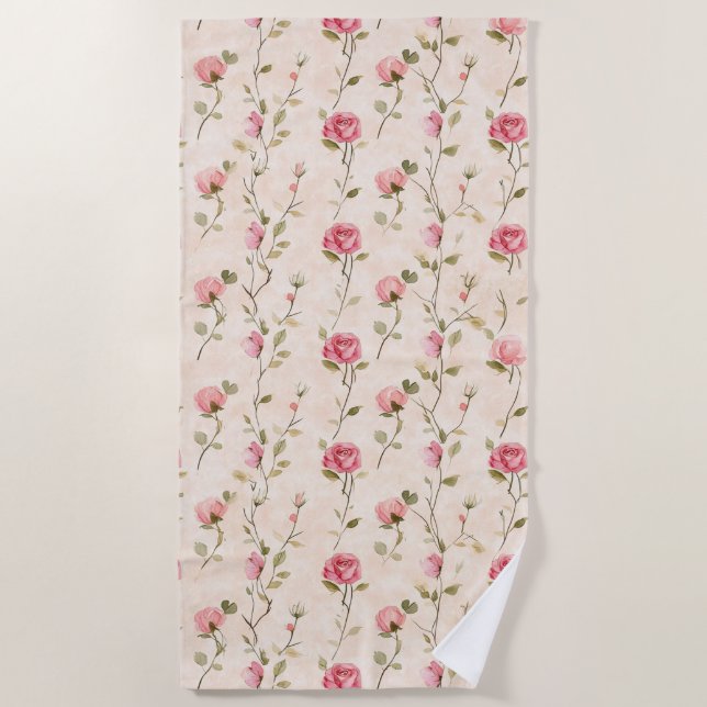 Serviette De Plage Pretty Pink Cream Roses Floral (Devant)