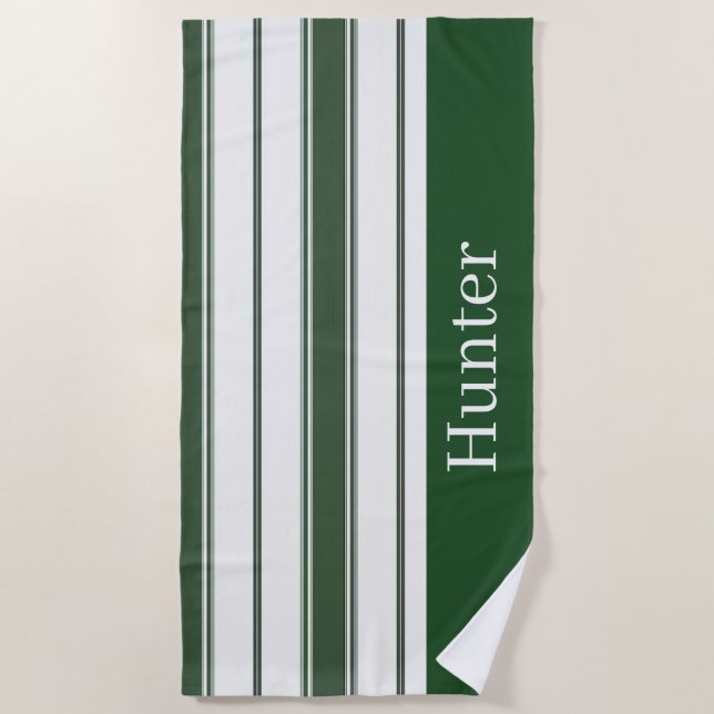 Serviette de plage printemps chasseur vert et blan (Devant)