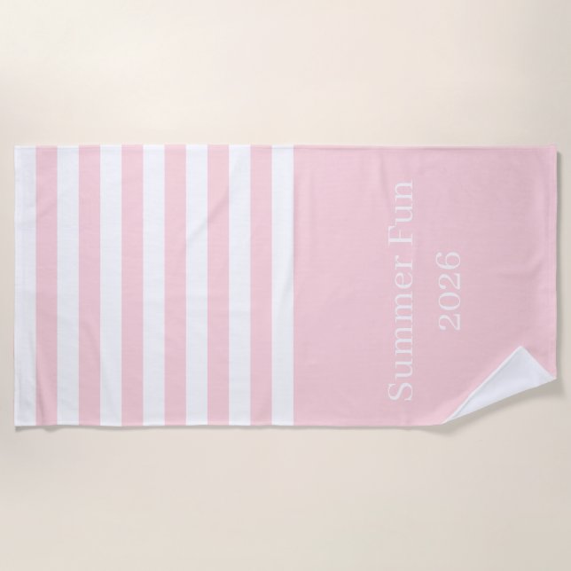 Serviette de plage printemps pastel rose et blanc  (Devant)