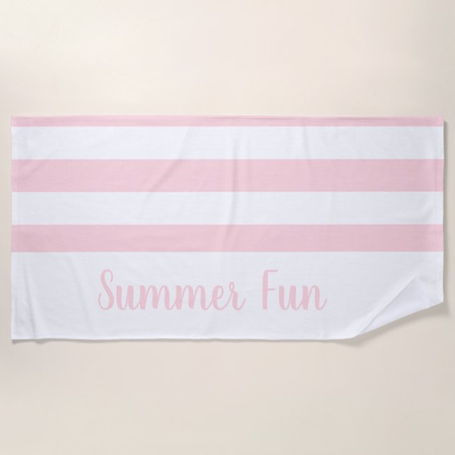 Serviette de plage printemps pastel rose et blanc  (Devant)