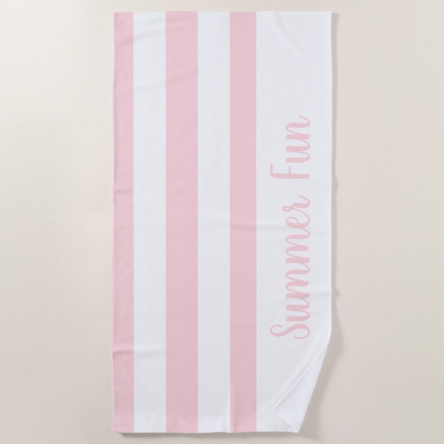 Serviette de plage printemps pastel rose et blanc  (Devant)
