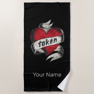 Serviette De Plage Prise Et Amoureuse Vintage Tatouage Cœur Fiançaill