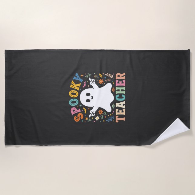Serviette De Plage Prof Enseignant Fantôme Mignon Halloween Création_ (Devant)