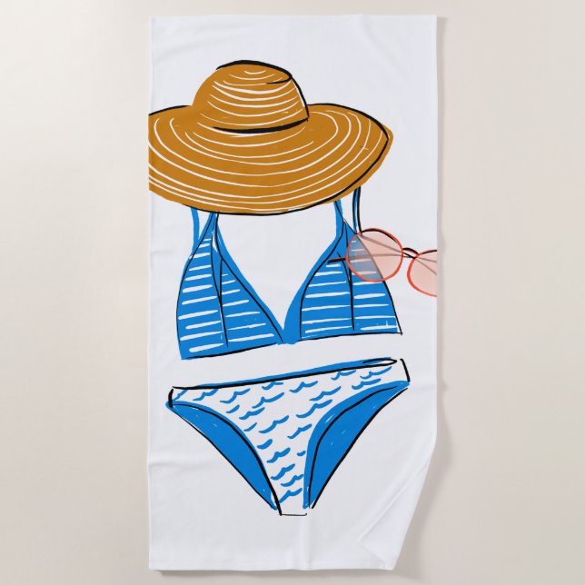 Serviette De Plage Profitez du soleil - maillot de bain bleu (Devant)