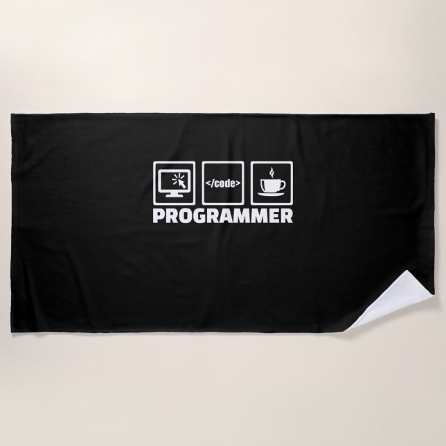 Serviette De Plage Programmeur Écrire Code Et Boire Café (Devant)