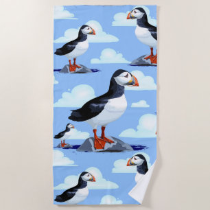 Serviette De Plage Puffin Cute Oiseau de mer Atlantique