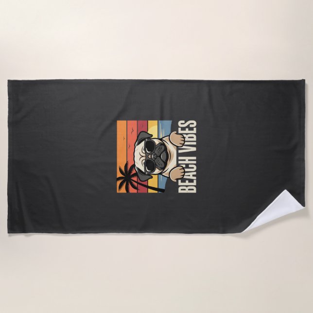 Serviette De Plage Pug Chien Ambiance Plage Coucher de Soleil (Devant)