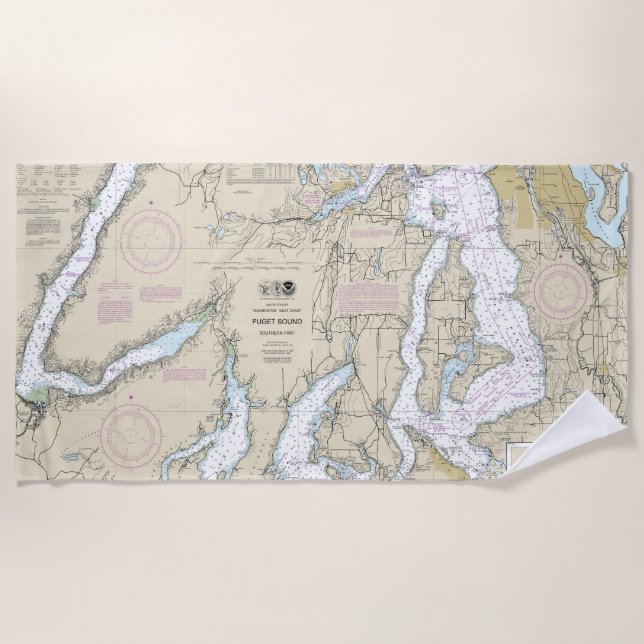 Serviette De Plage Puget Sound Partie sud Graphique nautique 18448 (Devant)