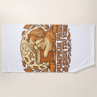 Serviette De Plage Pumpkin Spice Shih Tzu Retro Autumn Vibes Essentia