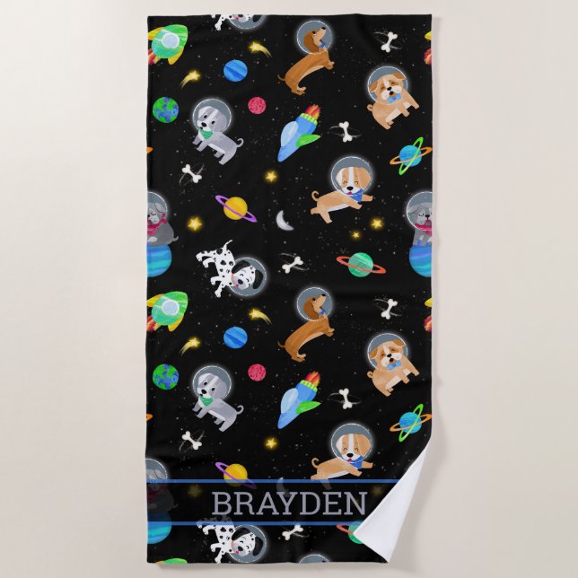 Serviette De Plage Puppies In Space Watercolor Dog Astronauts (Devant)