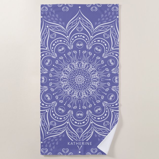 Serviette De Plage Purple Boho Mandala Elégant Moderne Personnalisé (Devant)