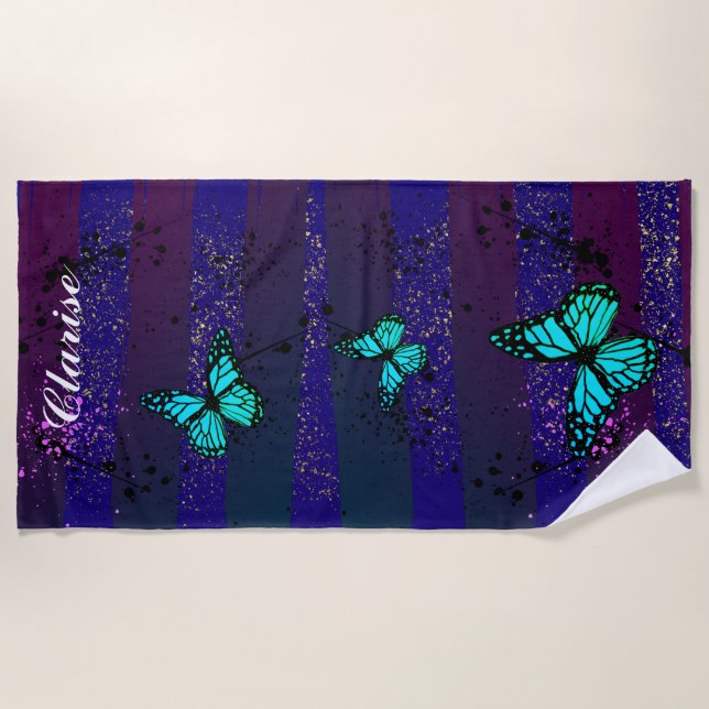 Serviette De Plage Purple Ephemera vibrant color art (Devant)