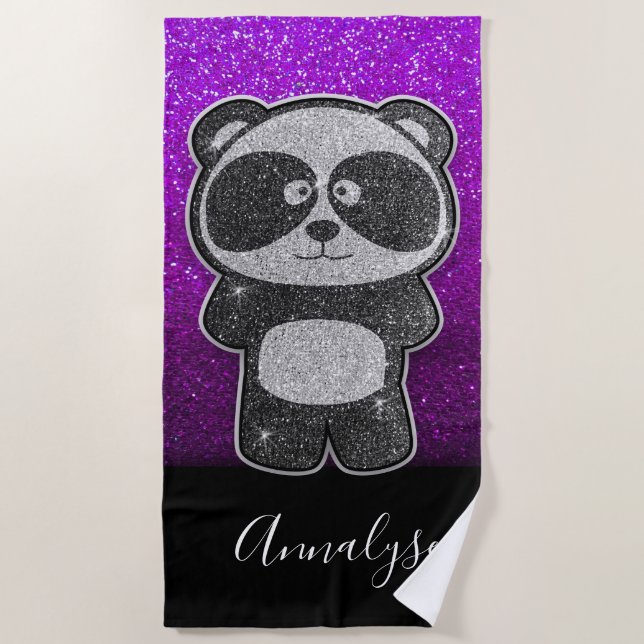 Serviette De Plage Purple Ombre Parties scintillant noir blanc Panda  (Devant)