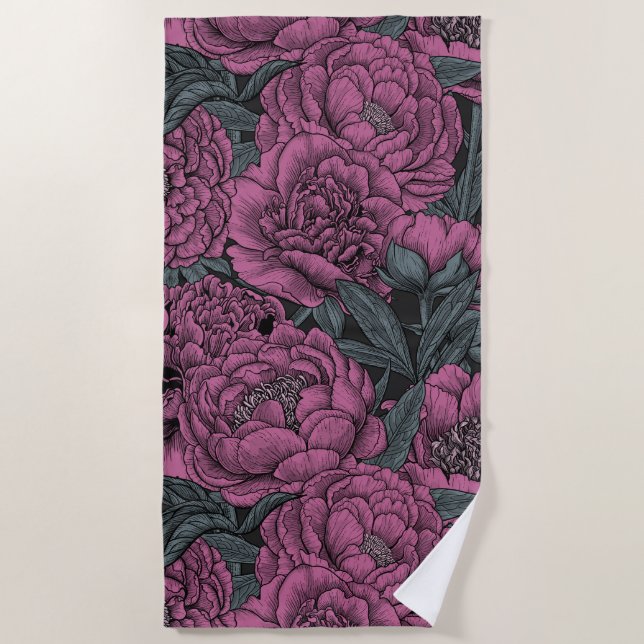 Serviette De Plage Purple peony flowers (Devant)