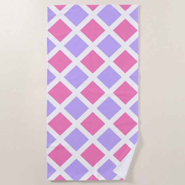 Serviette De Plage Purple Pink White Checker Diamond Pattern (Devant)