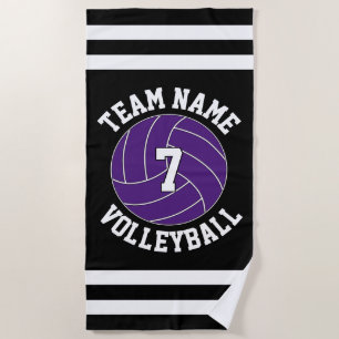 Serviette De Plage Purple Volleyball Nom de l'équipe et numéro du jou
