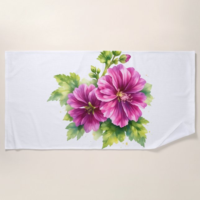 Serviette De Plage Purple Watercolor Flower Illustration  (Devant)
