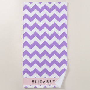 Serviette De Plage Purple Zigzag, Purple Chevron, Votre Nom