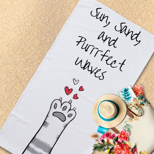 Serviette De Plage Purrfect Waves Pawesome (Purrrfect Waves Pawesome Beach Towel)