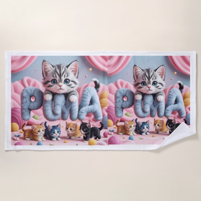 Serviette de plage PURRMA Chaton Mignon (Devant)