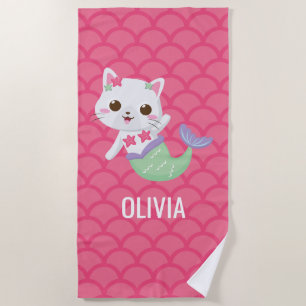 Serviette De Plage Purrmaid mermaid kitty balance rose personnalisée