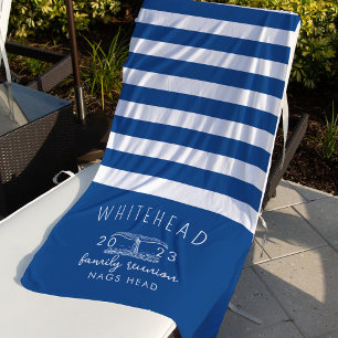 Serviette De Plage Queue de baleine nautique Bleu Royal Monogramme