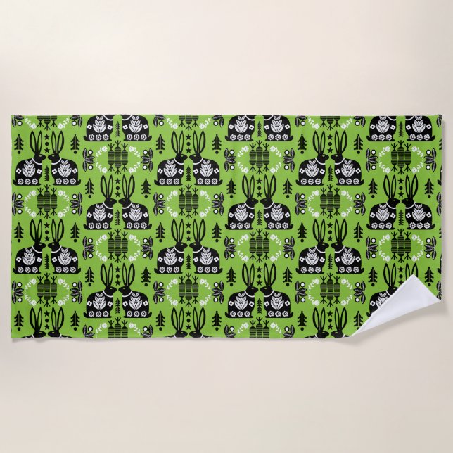 Serviette De Plage Rabbit Nordic Scandinavian Folk Art (Devant)