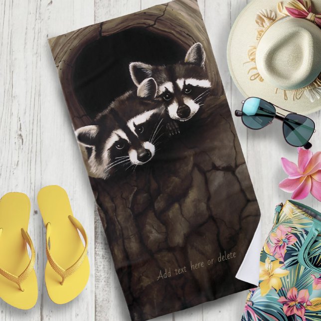 Serviette De Plage Raccoons Brown Cute Tree (Créateur téléchargé)