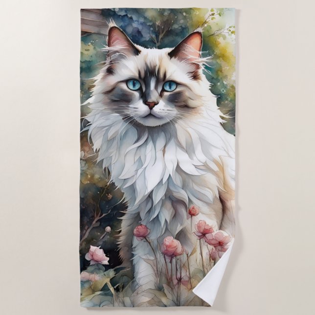 Serviette De Plage Ragdoll Chat en anglais Garden (Devant)