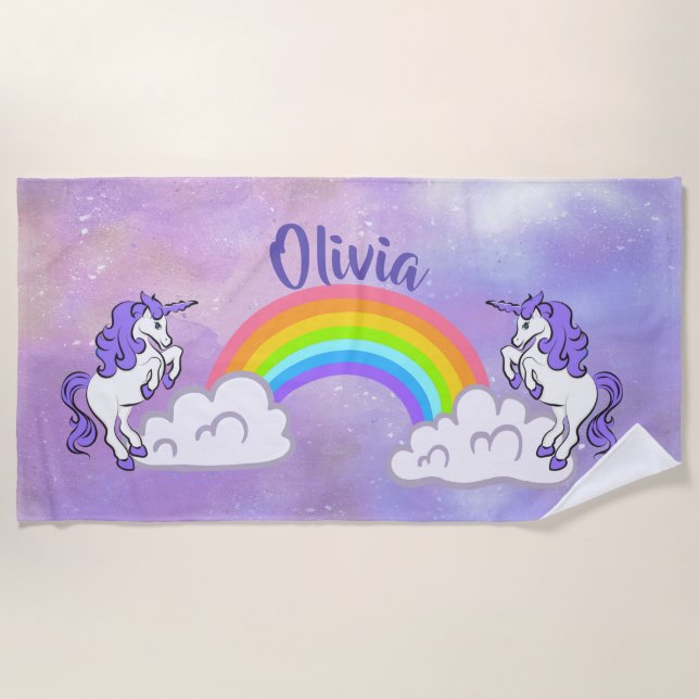 Serviette De Plage Rainbow et Unicorns Design Beach Towne (Devant)