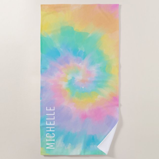 Serviette De Plage Rainbow Tie Dye Motif personnalisé (Devant)